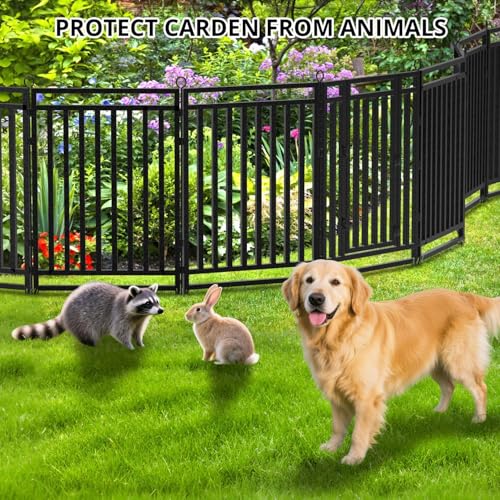 110ft (L) × 47in (H), 42 Panels & 6 Gates Garden Fence, Durable Outdoor Yard Barrier, Secure Garden Fencing, Weather-Resistant Fence for Privacy & Decoration, Black-Silver