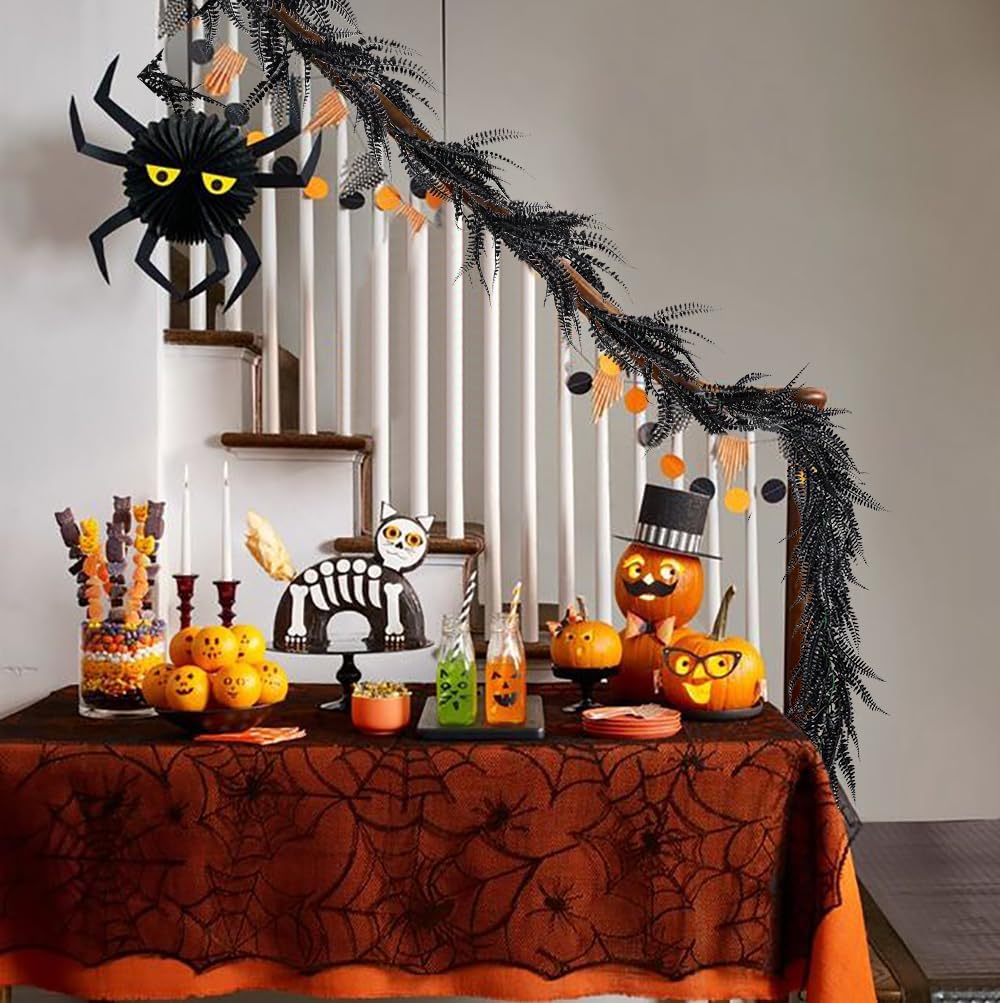 RECUTMS 2pcs Black Garland Artificial Hanging Plants 6 FT Boston Faux Ferns Garland Halloween Thanksgiving Party Outdoor Indoor Decor for Home