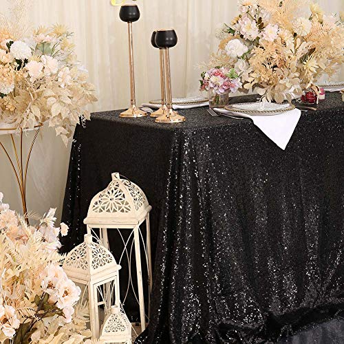Sequin Tablecloth 90x132 Inch Black for Halloween Wedding Party