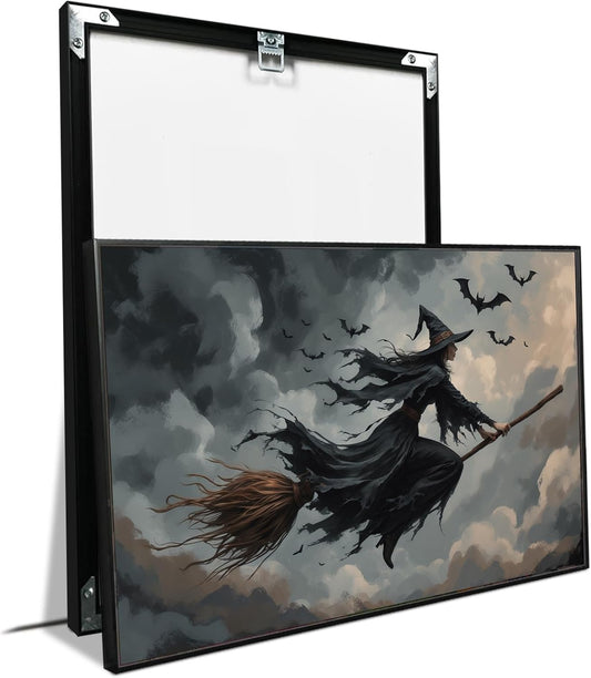 JFHCQJPK Witch and bat flying Halloween poster suitable for home party wall decoration retro Halloween preppy style wall art canvas print suitable for room decoration20x30in Metal blackFramed