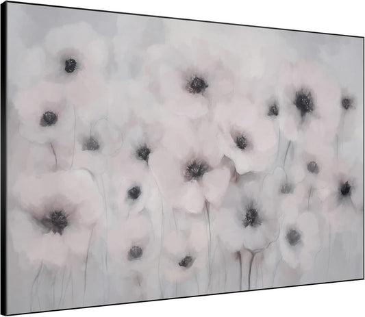 36"x46" Extra Large Framed Wall Art Soft White Poppies Watercolor Floral, Delicate Botanical for Home Living Room Bedroom Decor (Frame Assembly Required)