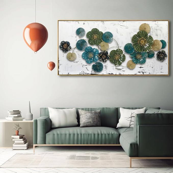 Wall Art Floral Wall Decor Modern Botanical Artwork Green and Blue Canvas Painting for Bedroom Living Room Dining Room Home Office Decor 30"x60" with Framed