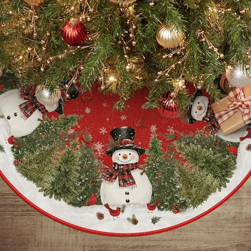 Cardinals Cedar Snowman with Scarf Christmas Tree Skirt 36"
