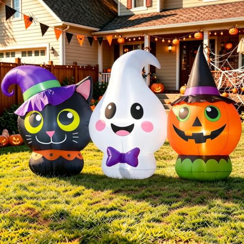 6FT Halloween Inflatables Pumpkin Ghost and Cat Outdoor Decorations with LED Lights (6FT Pumpkin Ghost)