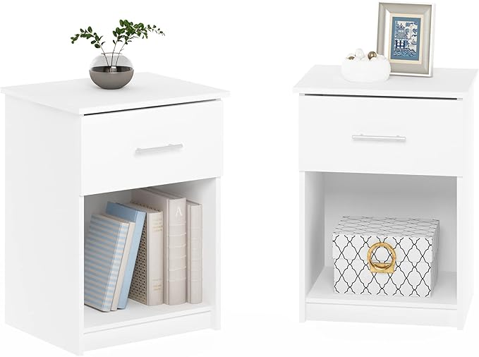 Furinno Tidur Nightstand, 2-Pack, Solid White