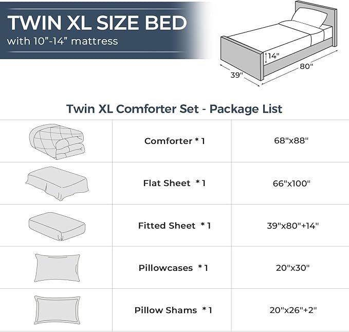 HEVUMYI Khaki & Linen Twin-XL Comforter Set - 5-Piece All Season Bed in a Bag Twin-XL, Ultra Soft Bedding Set with Comforter, Flat Sheet, Fitted Sheet, Pillowcases, Pillow Shams