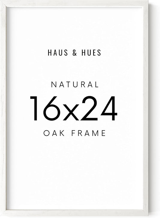 HAUS AND HUES 16x24 Frame - Set of 1 16 x 24 Poster Frame, 16x24 Picture Frame Light Wood, 16x24 Picture Frame, 16x24 Frame Wood, 16 by 24 Inch Picture Frame, 16x24 Photo Frame (White Oak Frame)