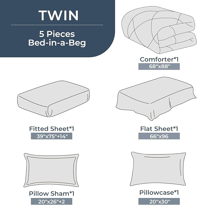 HEVUMYI Light Green Twin Comforter Set - 5-Piece All Season Bed in a Bag Twin, Ultra Soft Bedding Set with Comforter, Flat Sheet, Fitted Sheet, Pillowcases, Pillow Shams