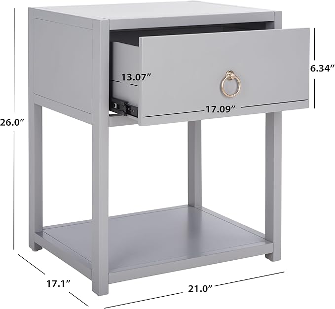 SAFAVIEH Home Collection – Yudi Grey Nightstand with Drawer & Shelf, Contemporary Accent Storage Table, Fully Assembled (NST9201D)