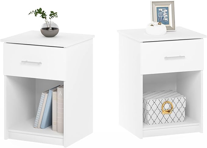 Furinno Tidur Nightstand, 2-Pack, Solid White