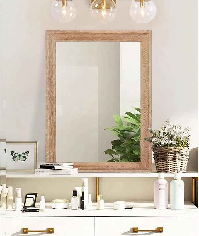 AAZZKANG Rustic Mirrors for Wall Rectangle Wooden Frame Hanging Mirror for Bedroom Bathroom Living Room Entryway Large 26"x18"