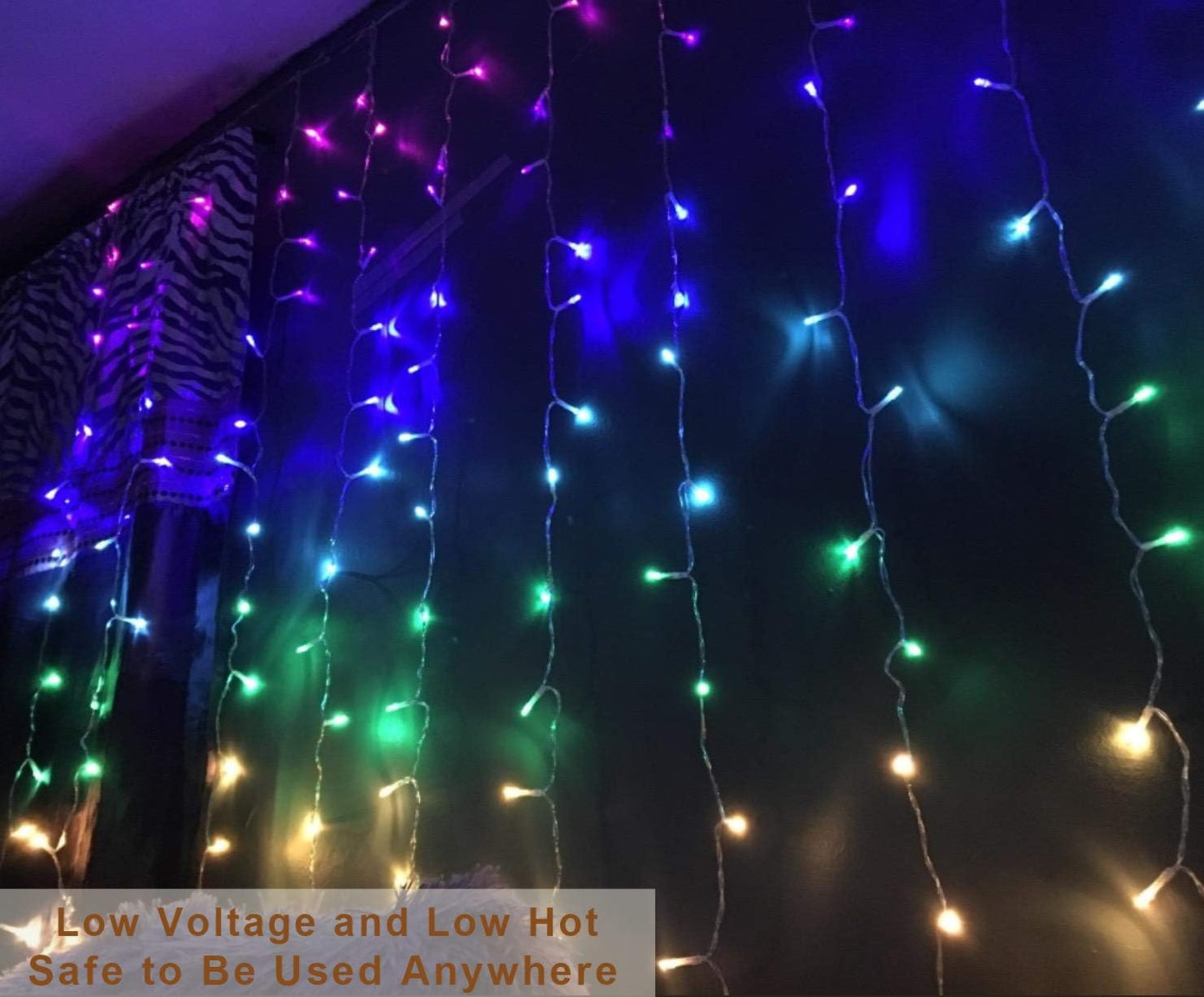 Rainbow Fairy String Curtain Lights with Remote, Twinkle LED Icicle Rainbow Lights Curtain for Girls Room, Bedroom, Teen Room, Kids Room, Unicorn Room, Party, Holiday Décor (Rainbow)