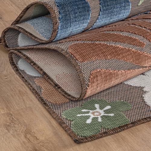 Outdoor Rug 10x14 Large Modern Floral Tropical Area Rugs for Outdoor and Indoor Patio Easy to Clean Non Shedding Living Room Porch Garden Washable Outside Carpet (140 Sq Ft)