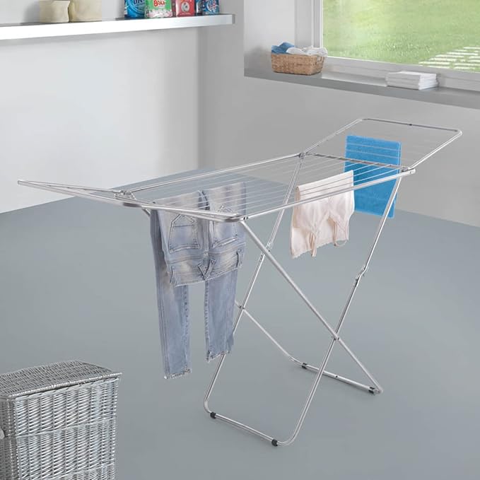 Metaltex Vulcano Laundry Dryer - Compact Metal Indoor and Outdoor Laundry Drying Rack - Perfect for Clothes and Small Home Essentials - Silver, 55 x 180 x 100 Centimetres