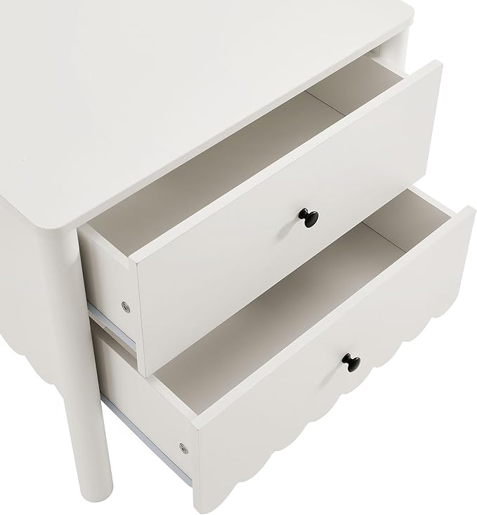 Modway Emmeline Scalloped 2-Drawer Nightstand in White