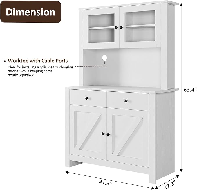 IDEALHOUSE 63" Kitchen Pantry Cabinet with Drawers, Hutch Cabinet with Storage, Microwave Stand, Adjustable Shelves, Freestanding Tall Pantry Storage for Dining Room, Living Room, White
