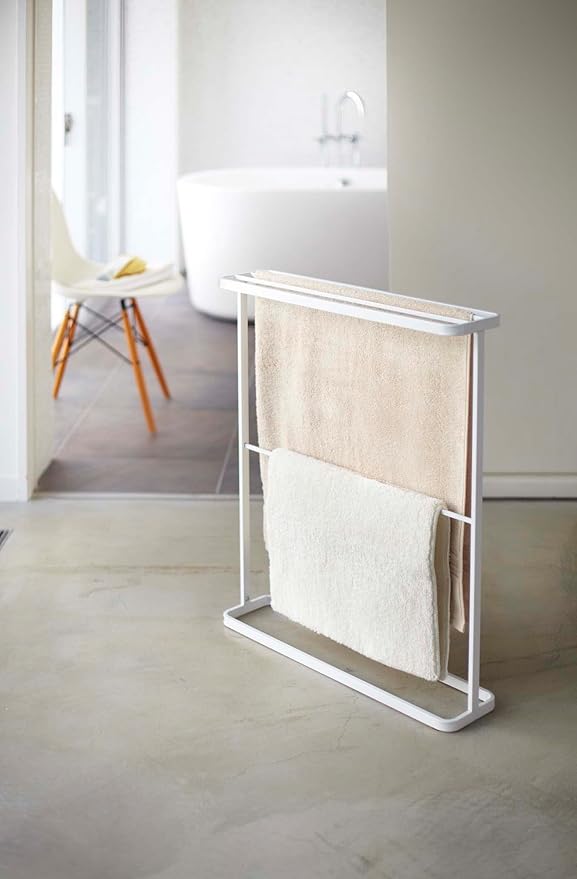 Yamazaki Home Tower Bath Towel Hanger - Bathroom Organizer Storage Holder Dry Rack, 30" - Steel - Holds Towels Up to 24.5" X 58"