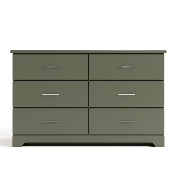Storkcraft Brookside 6-Drawer Dresser (Olive) – GREENGUARD Gold Certified, Green Dresser for Bedroom, Kids & Nursery Storage Chest, Safety Interlocking Drawers, Pre-Installed Tracks, Kids Chest