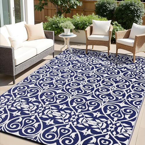 Outdoor Rug 6x9 ft Waterproof Reversible Floral Mat