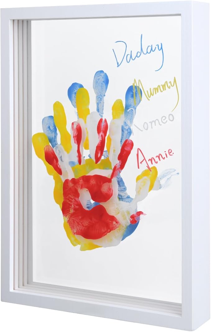 Family Handprint Frame Kit for 4 with 12 Paint Colors&12 Pens,Fun DIY Craft Art Print Handprint Keepsake, Family Gifts for Christmas Mother's Father's Day Birthday Anniversary,Grandparent (White)