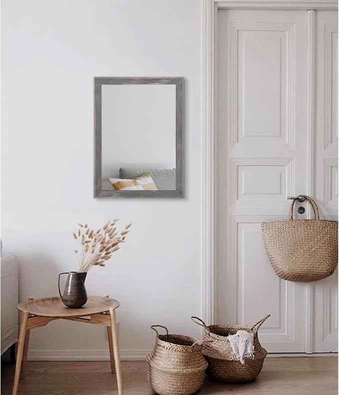 AAZZKANG Wooden Mirror Rectangle Rustic Mirrors for Wall Decorative for Bedroom Bathroom Living Room Entryway Hanging Home Decor
