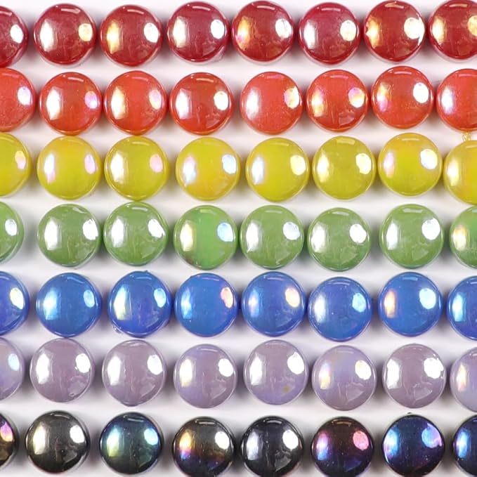 12mm Round Mosaic Tiles for Crafts, 200g Iridescent Recycled Glass Mosaic Pieces for Art Supplies, DIY Mosaic Making Kit for Hobbies & Art (Irisident Mix)