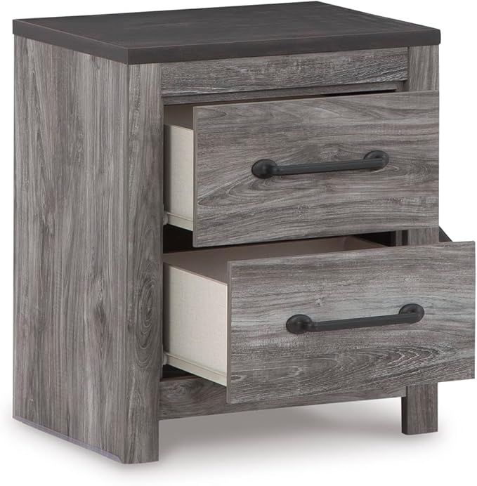 Signature Design by Ashley Bronyan Rustic 2 Drawer Nightstand, 2-Tone Look, Light Gray and Dark Gray, Large Scale Handles, Fully Finished Drawer Interiors, 24.72" Tall, Gray