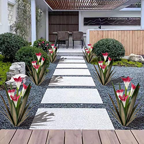 Metal Agave Plant Outdoor Decoration Lily Mexican Yard Art Garden Gift Home Decor Hand Painted Metal Agave Garden Yard Statue (2 Count)