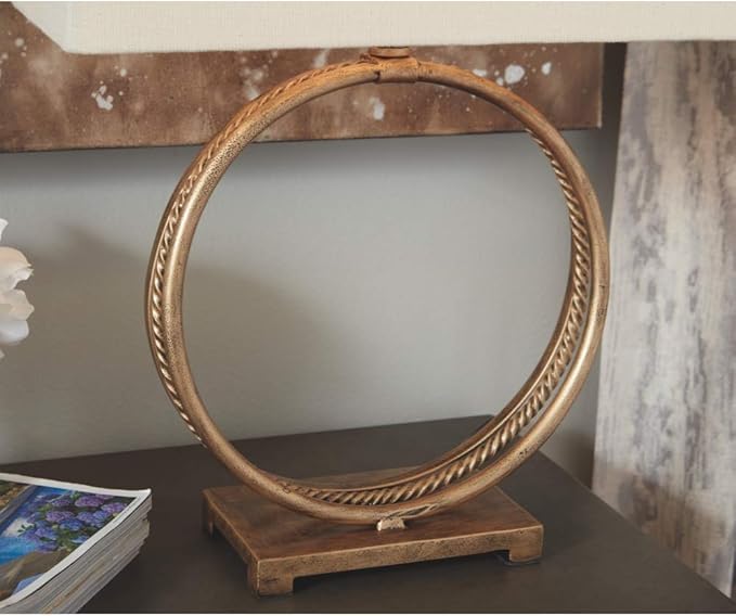 Signature Design by Ashley Mahala Traditional 28" Braided Metal Round Single Table Lamp, 3-Way Switch, UL Listed, Rectangular Shade, Antique Gold Finish