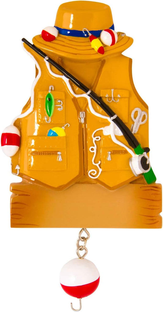 Elves Personalized 2024 Fishing Vest Fisherman Ornament for Christmas Tree - Merry Fishmas Fishing Decor
