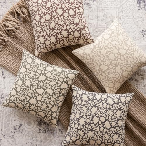 Set of 2 Decorative Neutral Floral Throw Pillow Covers Accent Farmhouse Cushion Covers Boho Vintage Pillowcase for Couch Sofa Bedroom Living Room Home Decor (2 Count)