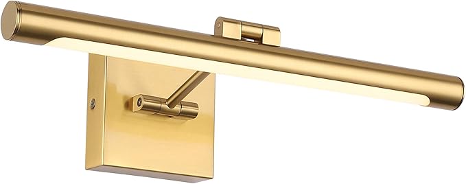 LED Picture Light Fixtures 16.54 Inches, Modern Metal Artwork Wall Lamps with Single Swing Arm, 9W (50W Eqv.), Hardwired Connection, Non-Dimmable, 3000K Warm White, CRI80+, Golden-Like Brass Finish