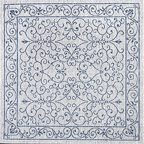 Vintage Filigree Indoor Outdoor Square Area Rug 4X4 Gray