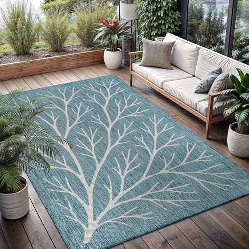 Washable Indoor Outdoor Rug 5x7 Modern Area Rugs Branch Pattern Non Shedding Waterproof Easy Clean Patio Deck Porch Living Room Bedroom Garden RV (35 Sq Ft)