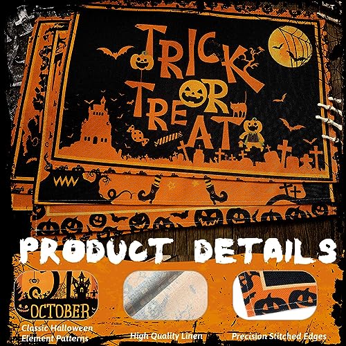 6 Pcs Halloween Placemats 12"x18" Gothic Bat Placemats Kitchen Decoration Washable Witch Place Mats Rectangle Skull Table Mats for Halloween Dining Table Accessories
