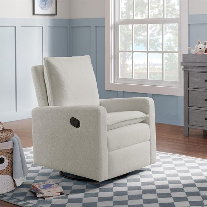 Oxford Baby Uptown Upholstered Glider Recliner Rocking Chair 360° Swivel for Nursery and Living Room – Boucle White