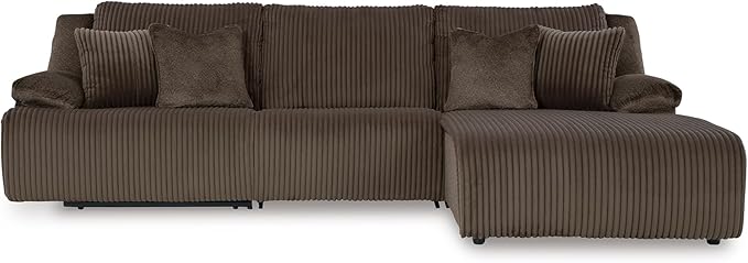 Signature Design by Ashley Top Tier Casual Manual Reclining Right-Arm Facing 3-Piece Sectional Sofa Chaise with 4 Accent Pillows, Dark Brown