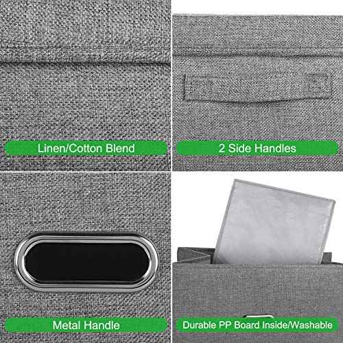 Large Linen Fabric Foldable Storage Bins with Removable Lid and Handles (2 Count)