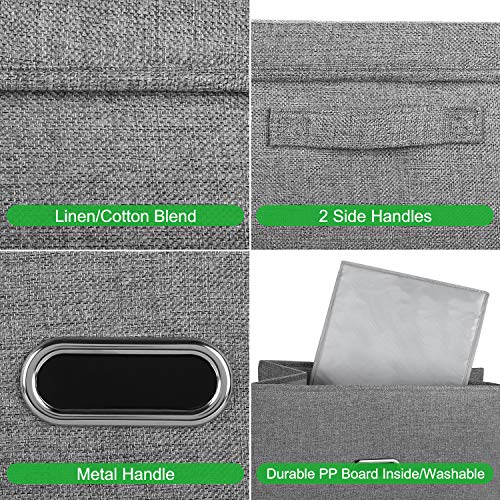 Large Linen Fabric Foldable Storage Bins with Removable Lid and Handles (2 Count)