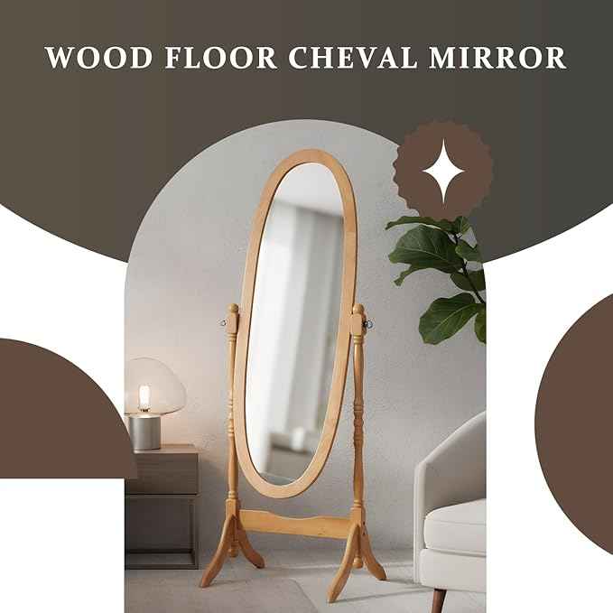 Full Length Mirror with Stand, Vintage Style Wood Floor Cheval Mirror, Traditional Adjustable Free Standing Mirrors Full Length (Oak)