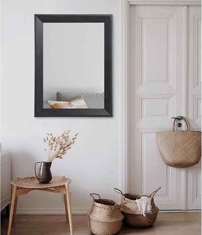 AAZZKANG Black Mirrors for Wall Rectangle Wood Framed Large 26"x18" Decorative Wall Mirror for Bedroom Bathroom Living Room Dressing Room Entryway