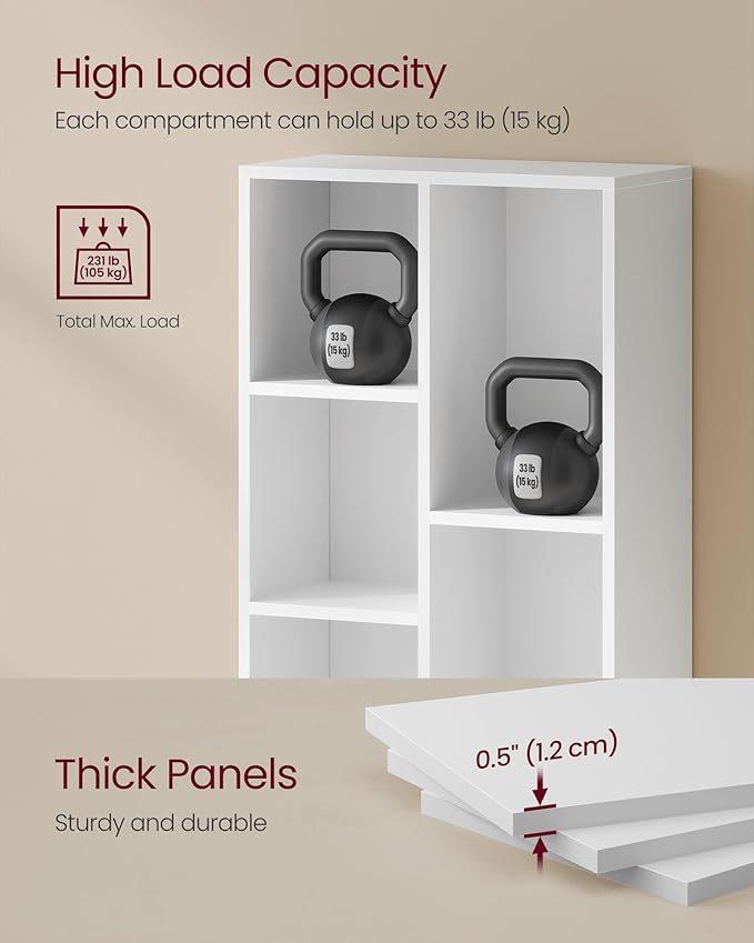 VASAGLE CUSTOS Collection - Bookshelf, Bookcase, Cube Shelf with 7 Compartments, 9.4 x 19.7 x 41.9 Inches, Storage Shelf, for Living Room, Home Office, Dining Room, Cloud White ULBC27WT