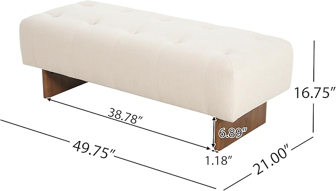 Christopher Knight Home Yvone Modern Upholstered Ottoman Bench, Minimalist Wooden Entryway Bench, Living Room Sofa Extra Seat, Ottoman End of Bed Bench for Bedroom, Beige+Brown