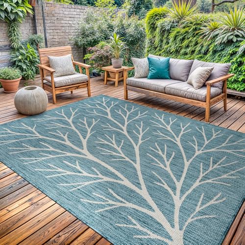 Washable Indoor Outdoor Rug 5x7 Modern Area Rugs Branch Pattern Non Shedding Waterproof Easy Clean Patio Deck Porch Living Room Bedroom Garden RV (35 Sq Ft)