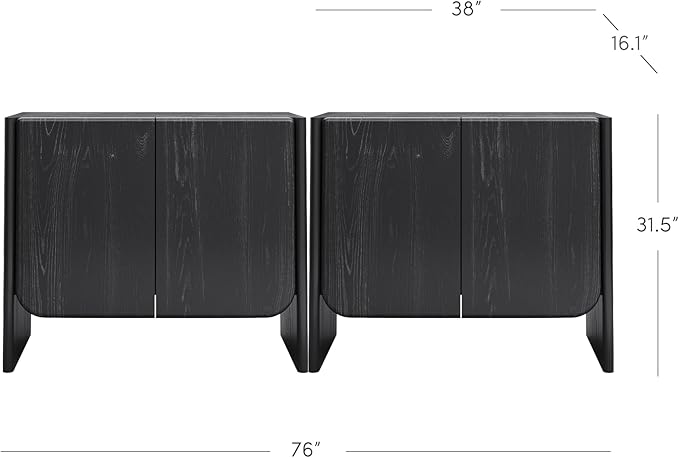 Nathan James Jacala Mid Century Modern Entryway Storage Cabinet with Doors, Living Room Accent Cabinet with Wood Frame, Black Oak Set of 2