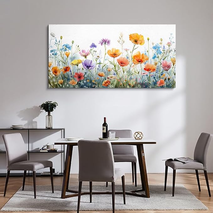 Wapluam Vintage Wildflower Canvas Prints Painting Large Wall Decor For Living Room Wall Art For Bedroom Office Decoration Flowers Pictures Artworks Ready To Hang Modern Aesthetic Framed Home Decor