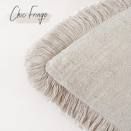 Decorative Linen Fringe Throw Pillow Covers 18×18 Inch (2 Count)