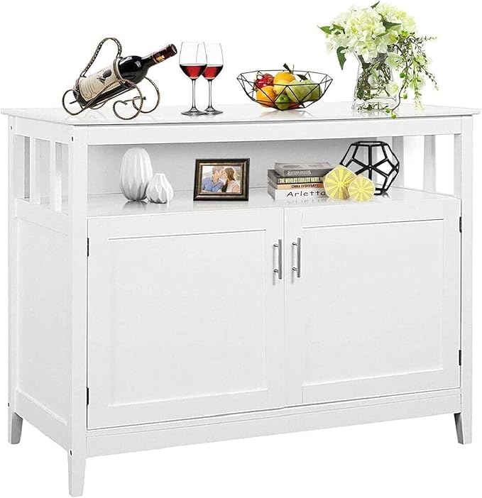 Costzon Buffet Cabinet, Wooden Sideboard with 2 Doors, Adjustable Shelf, Accent Coffee Bar Cabinet, Kitchen Storage Cabinet for Living Room, Hallway