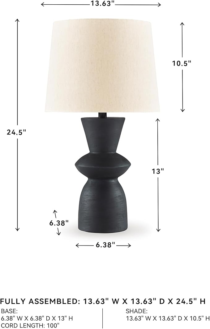 Signature Design by Ashley Scarbot Modern Distressed Paper Composite Table Lamp with 3-Way Switch, Set of 2, Black