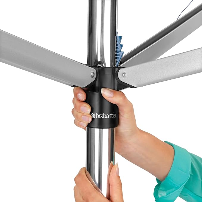 Brabantia Topspinner Outdoor 4 Arm Spinning Clothesline (164 ft/Ø 1.8") Rotating, Folding Clothes Drying Rack + Ground Spike (Gray)